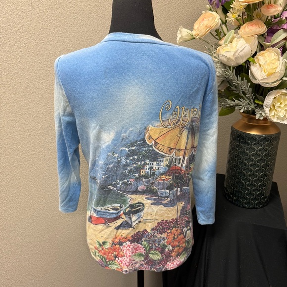 Allison Daley Capri Coastal Print V-Neck 3/4 Sleeve Tunic Top - Picture 4 of 7